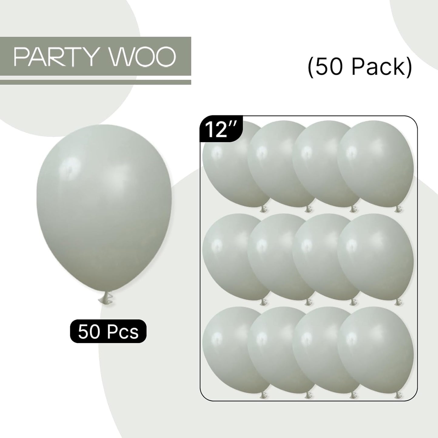 PartyWoo Dusty Green Balloons 50 pcs 12 Inch Matte Sage Boho Green Eucalyptus Balloons for Wedding Baby Shower Gender Reveal Birthday Graduation Jungle Safari Party Decorations Green-F59