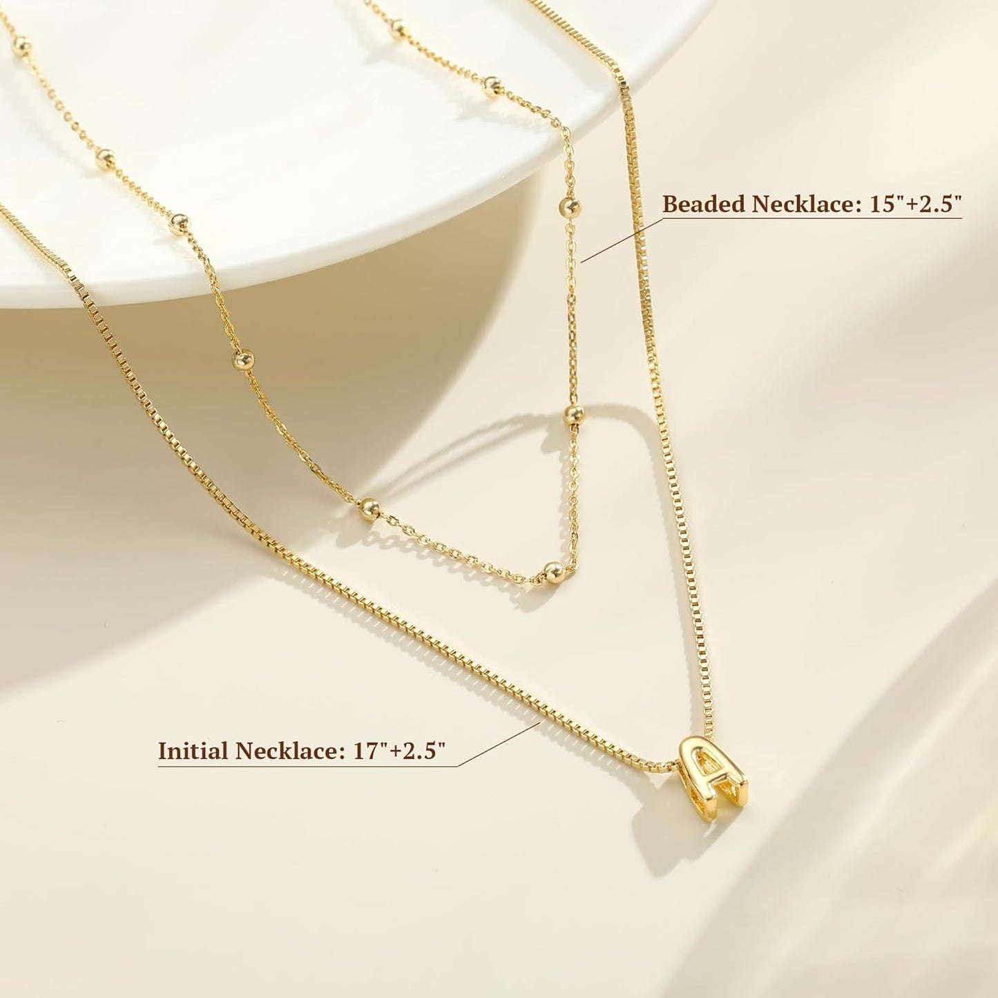 Initial Necklaces for Women - Real Gold Plated Bubble Pendent Dainty Gold Necklace for Women Layered Gold Letter Necklace Beaded Box Chain Choker Necklace Jewelry for Women Gifts for Girls