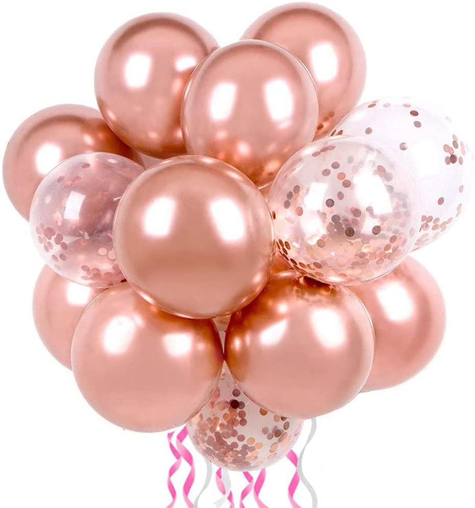 KALOR 12 Inch Metallic Rose Gold Balloons, 50 Pcs Latex Helium Metallic Balloons for Kid's Birthday Party, Baby Shower, Wedding, Graduate Party Decorations