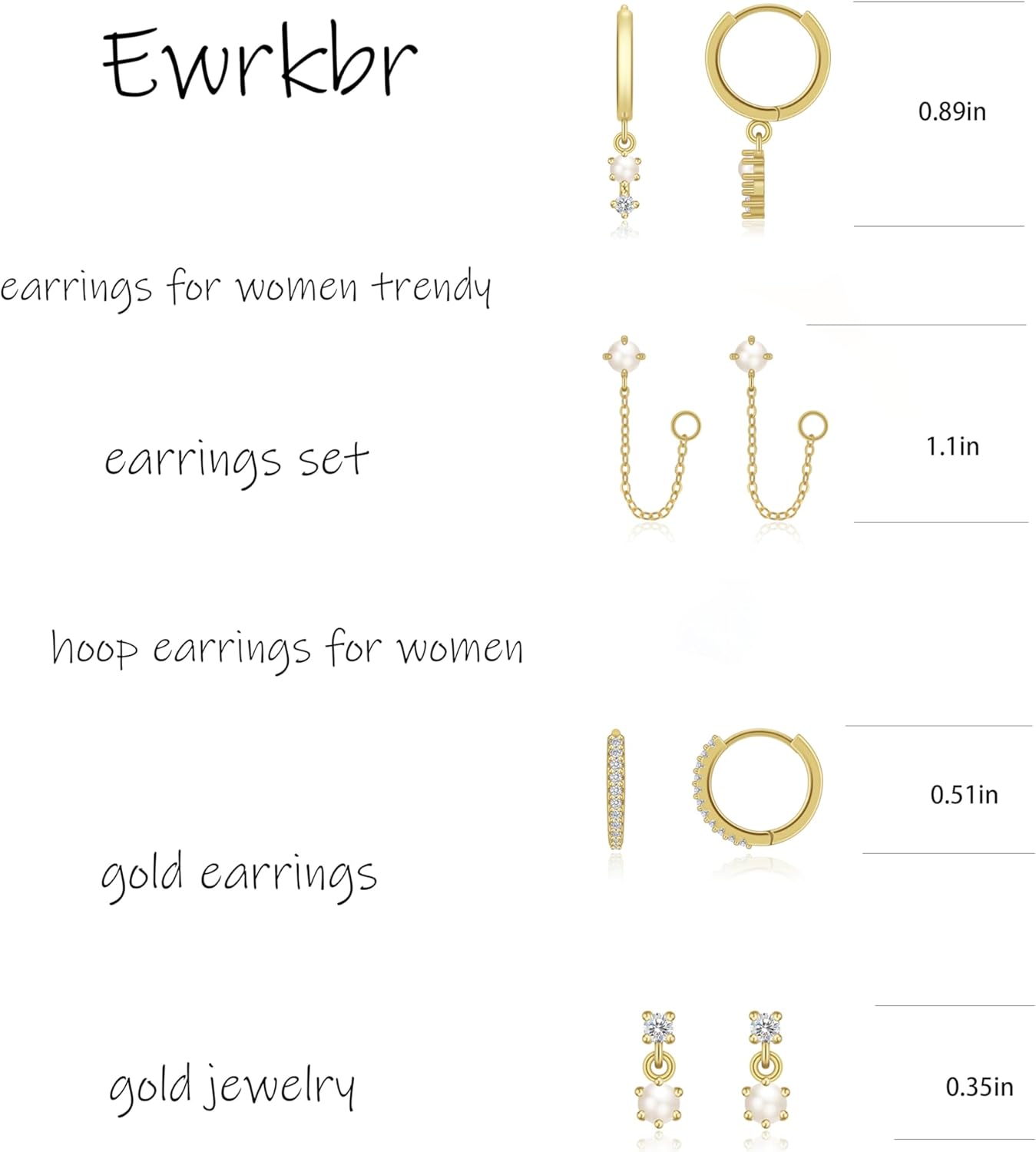 Gold Earrings for Women, 14k Gold Plated Dangle Huggie Earrings for Women Trendy Dainty Gold Hoop Earring Stacks Hypoallergenic Pearl Chain Drop Cartilage Earring Fashion Womens Jewelry