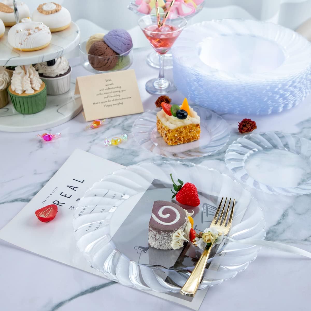 YOUBET 60Pieces Clear Plastic Plates - 10.25inch Clear Dinner Plates - Premium Heavy Duty Disposable Plate for Dinner & Wedding & Party