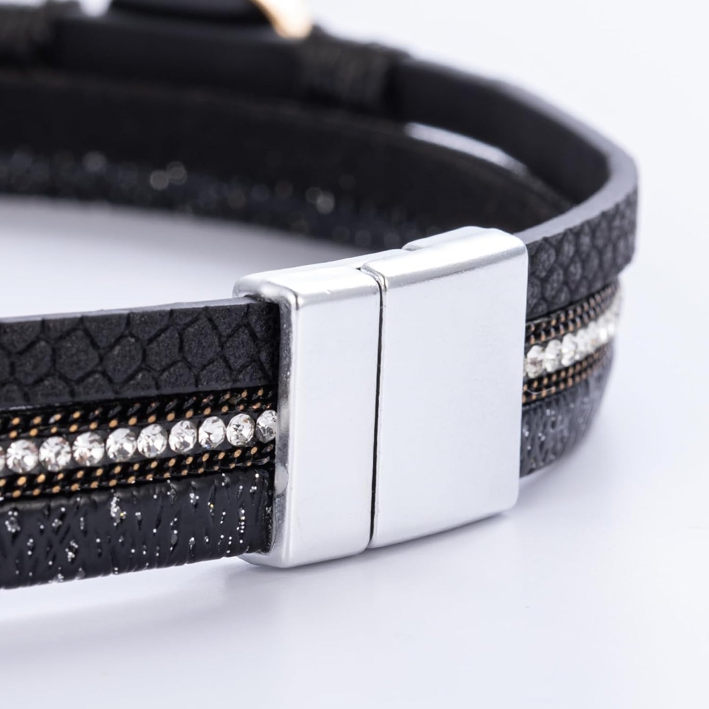 FANCY SHINY Leather Wrap Bracelet Boho Cuff Bangle Bracelets Crystal Bead Bracelet with Magnetic Clasp Jewelry Gifts for Women