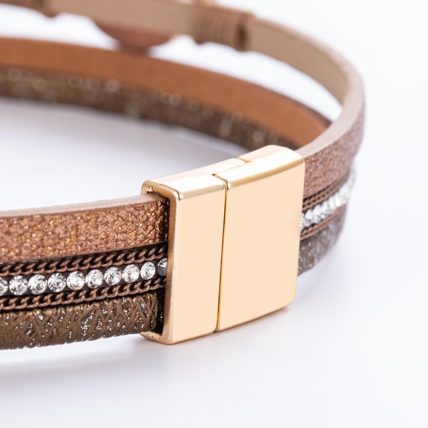 FANCY SHINY Leather Wrap Bracelet Boho Cuff Bangle Bracelets Crystal Bead Bracelet with Magnetic Clasp Jewelry Gifts for Women