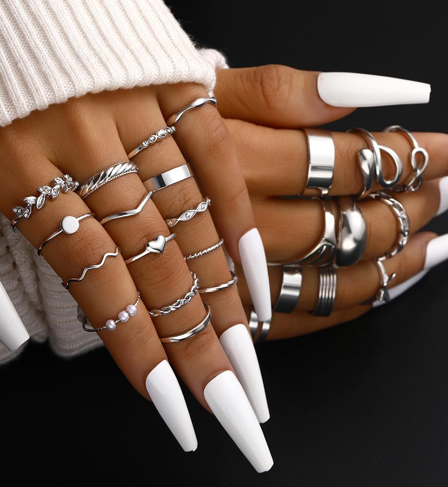 iF YOU 25 Pcs Gold Knuckle Ring Set for Women, Chunky Stackable Finger Midi Rings, Silver Simple Stacking Cute Rings Pack Trendy Stuff Jewelry Gift