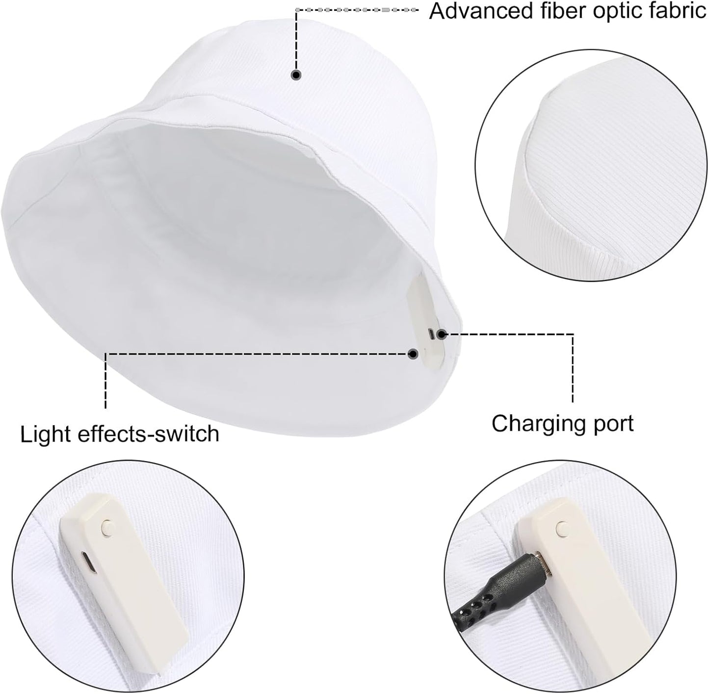 LED bucket hat, Rave hat with light up hat 7 colors crazy hat, Glowing in the dark hat with USB rechargeable