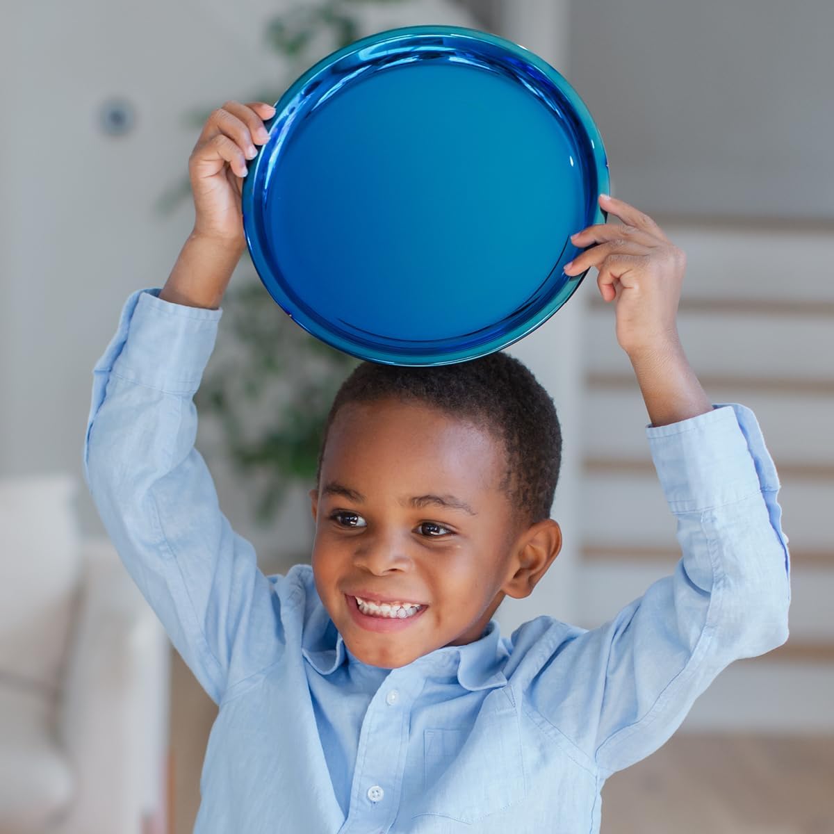Ahimsa Stainless Steel Kids Plates - 9" Round Blue Toddler Plates, Non Toxic Plate, BPA Free & Dishwasher Safe (Single)
