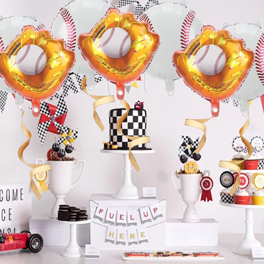 12 PCS 18 Inch Baseball Balloons Foil Party Favors Baseball Lover Theme Sports Glove Giant Balloons Birthday Party Decorations Christmas Mylar Helium Aluminum Balloon Baby Shower Gender Reveal