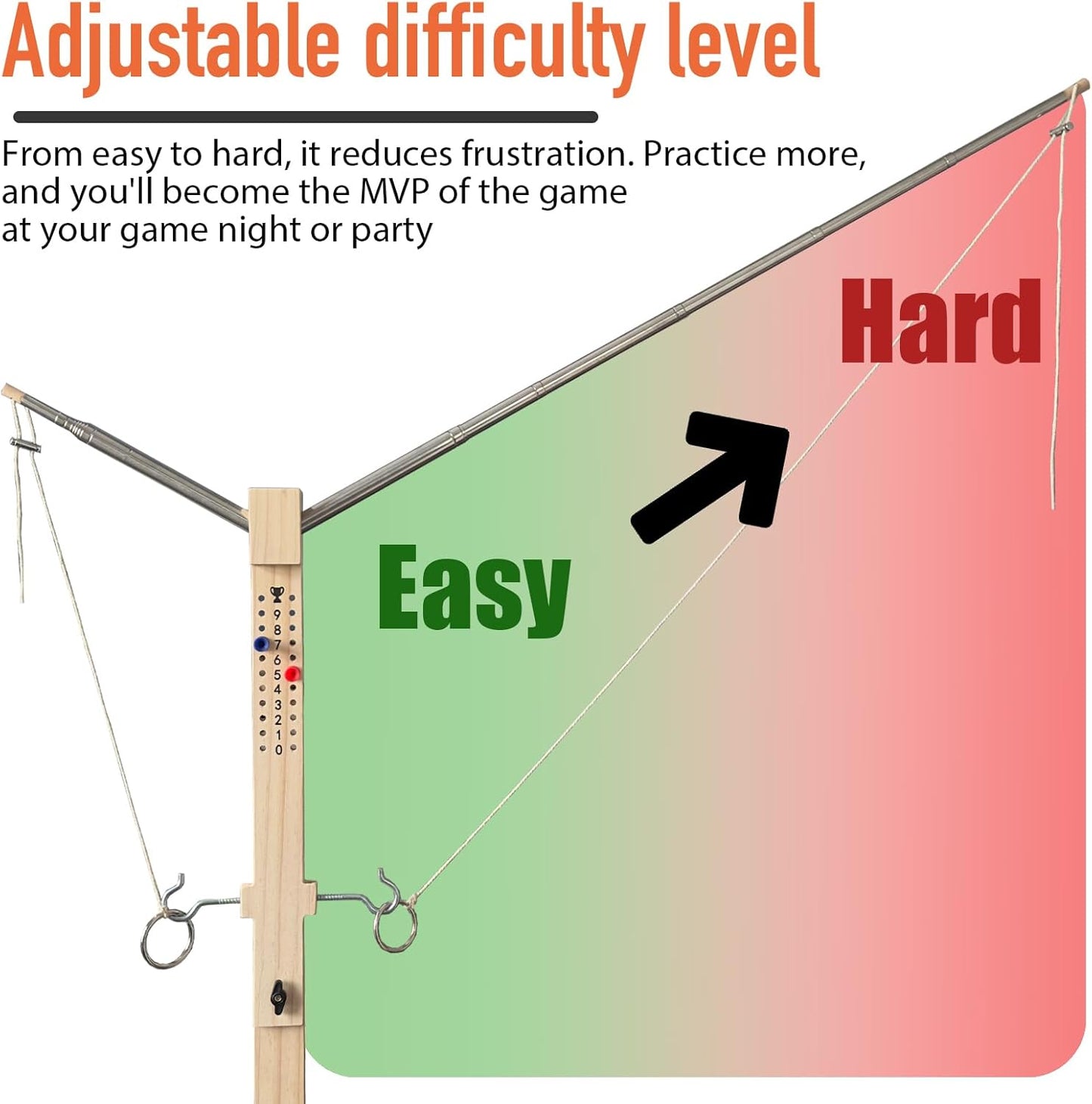 Standing Hook and Ring Game, Oversize Movable Indoor Outdoor Hook and Rong Toss Game with String Party Yard Swing Game Night Man Cave for Adults Family