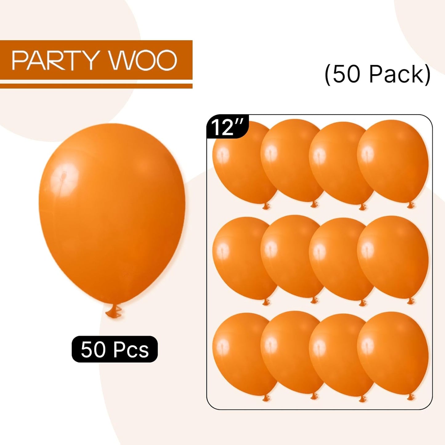 PartyWoo Burnt Orange Balloons, 50 pcs 12 Inch Boho Orange Balloons, Brownish Orange Balloons for Balloon Garland or Balloon Arch as Birthday Party Decorations, Baby Shower Decorations, Orange-F53
