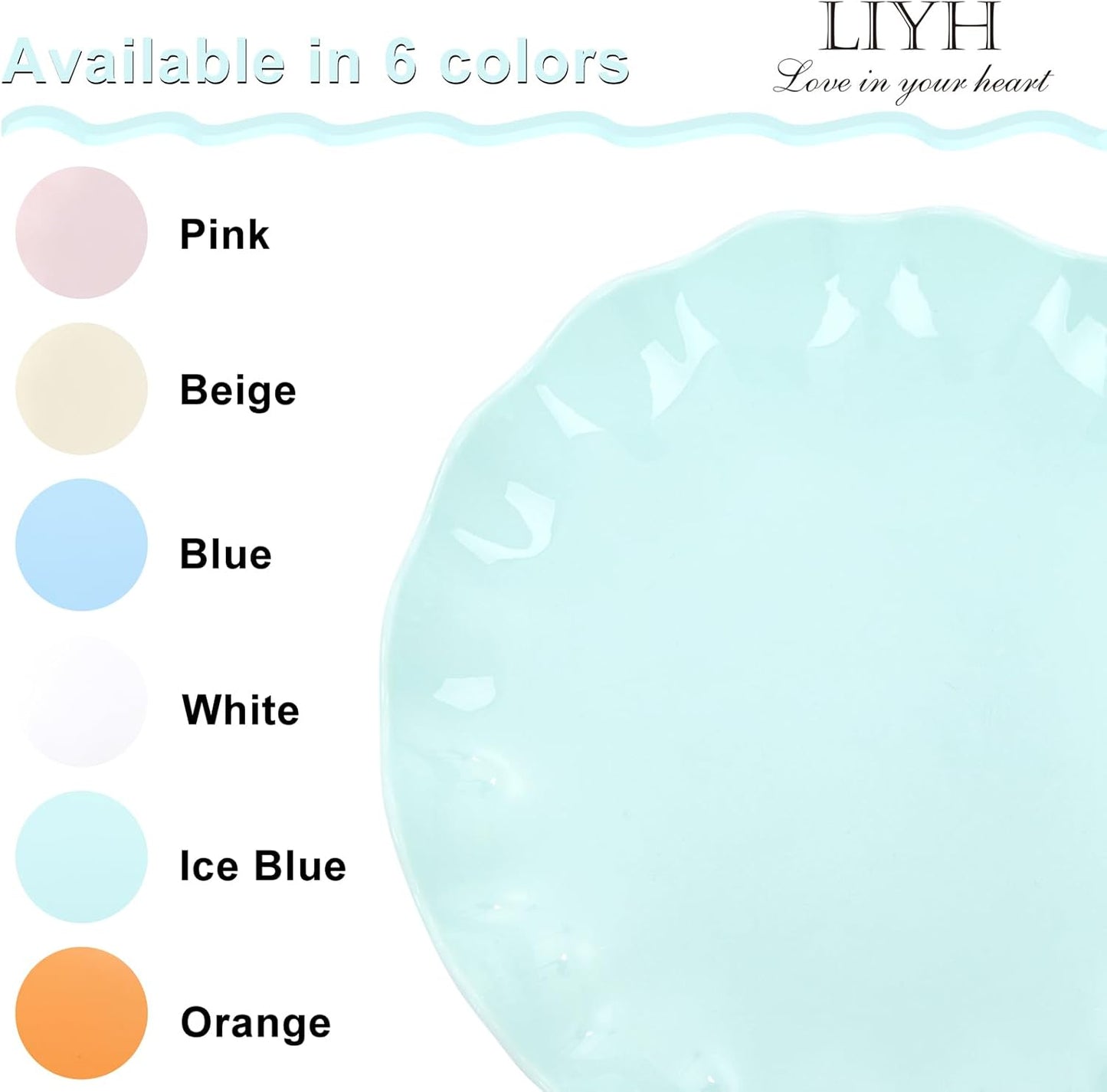 LIYH 20 Pcs 10 Inch Ice Blue Plastic Plates Reusable - Unbreakable Light Blue Scalloped Plastic Outdoor Plates Dishwasher Safe for Party