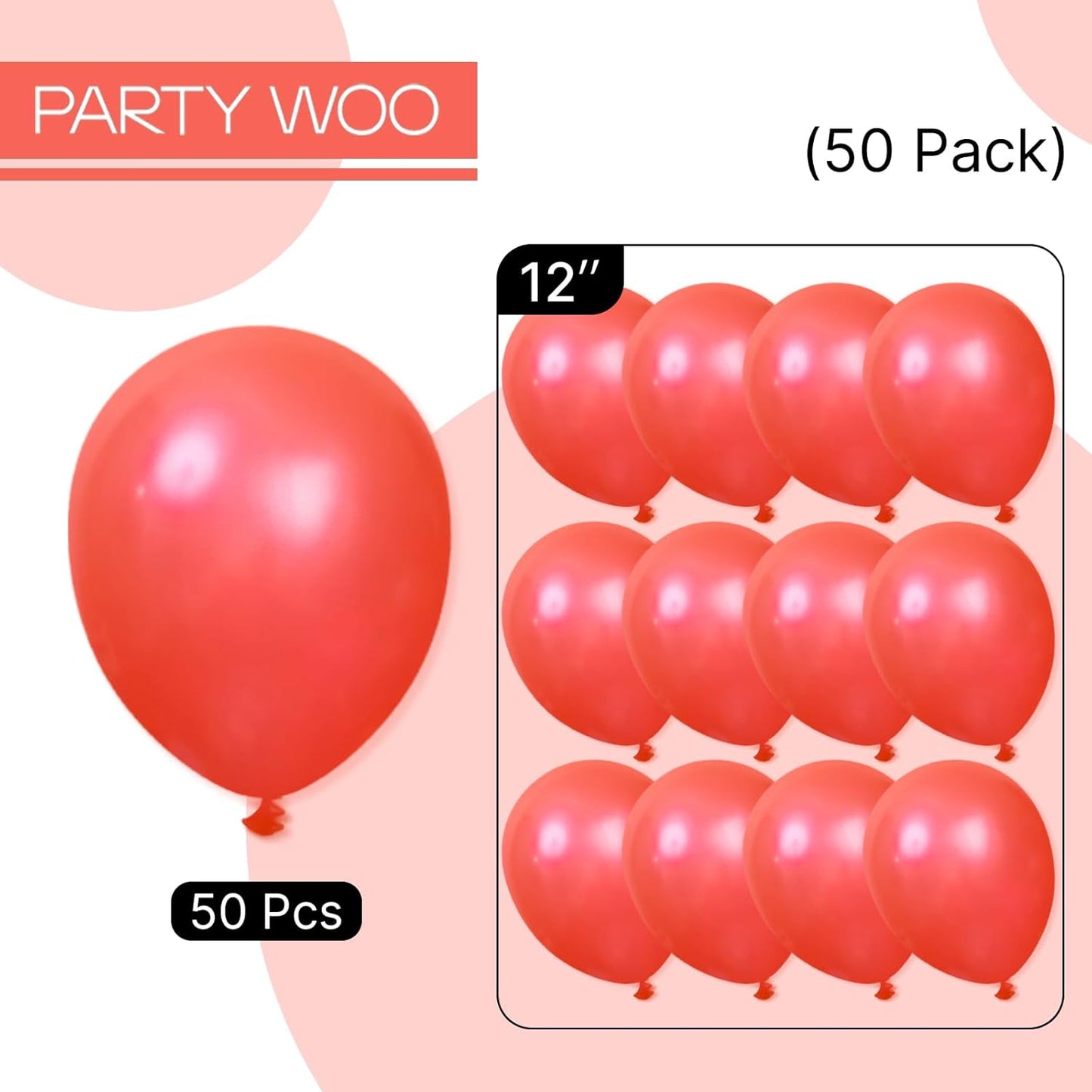 PartyWoo Pearl Red Balloons - 50pcs 12 Inch Balloons for Garland or Arch, Birthday, Wedding & Baby Shower Decorations