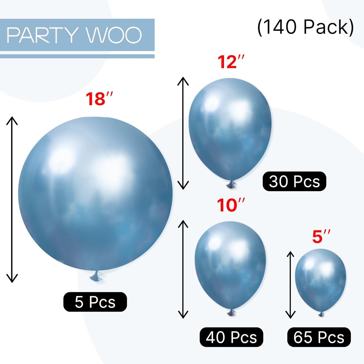 PartyWoo Metallic Light Blue Balloons 140 pcs Different Sizes of 18 12 10 5 Inch Metallic Baby Blue Latex Balloon Arch Kit Garland for Graduation Baby Shower Birthday Party Decorations Blue-G119