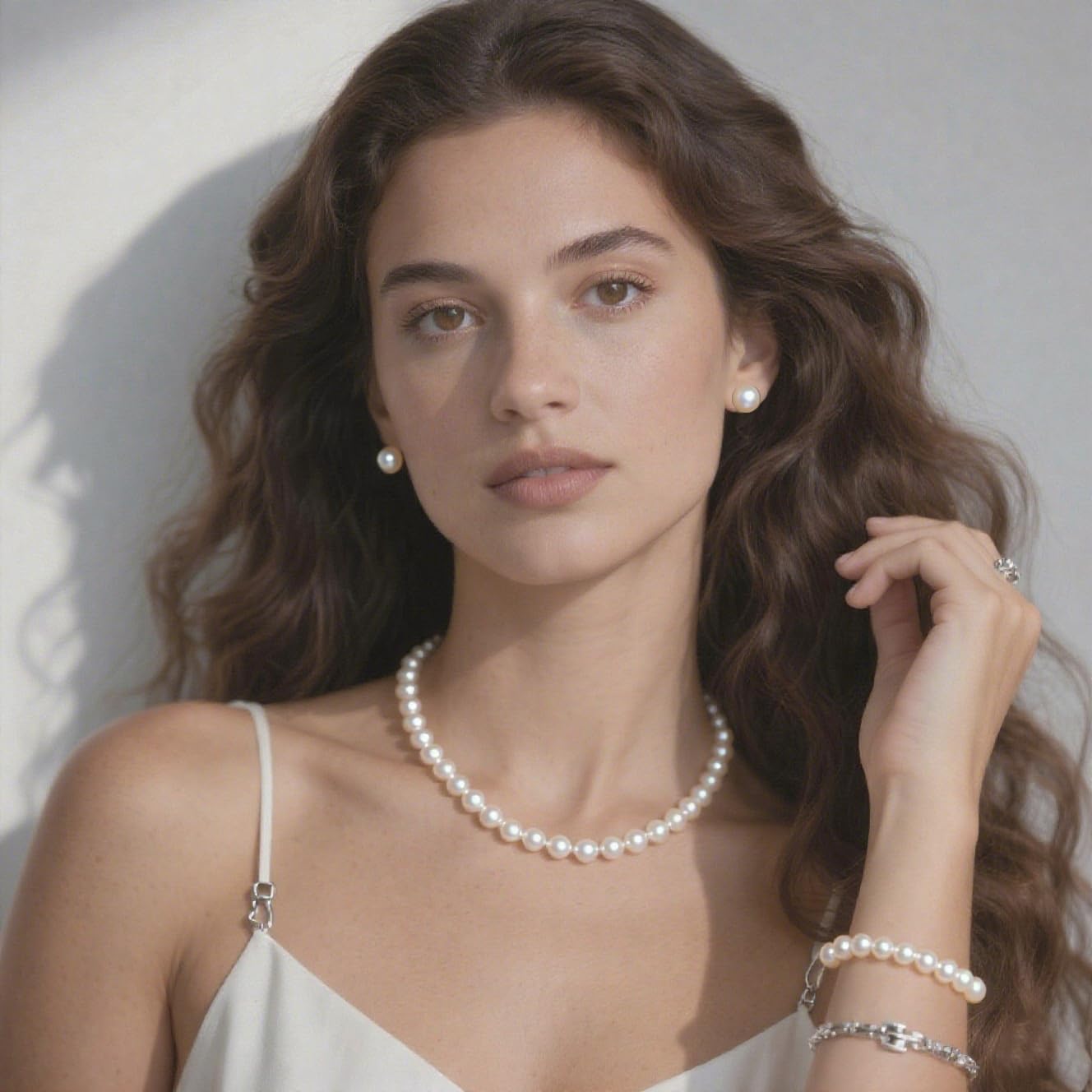 Pearl Jewelry Set for Women Faux Pearl Costume Jewelry Set with Necklace, Bracelets, Ring, Earrings for Wedding Bridal Birthday Tea Party