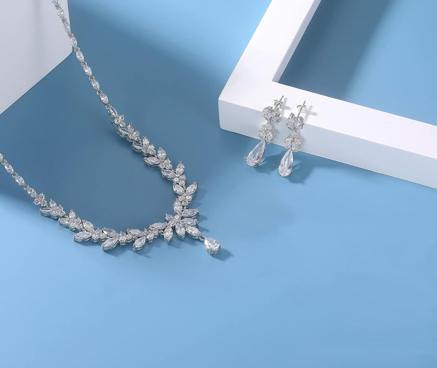 Jewelry Set for Women, Cubic Zirconia Necklace Dangle Earrings & Bracelet Jewelry Set for Bride Bridesmaid Wedding Engagement Prom Party