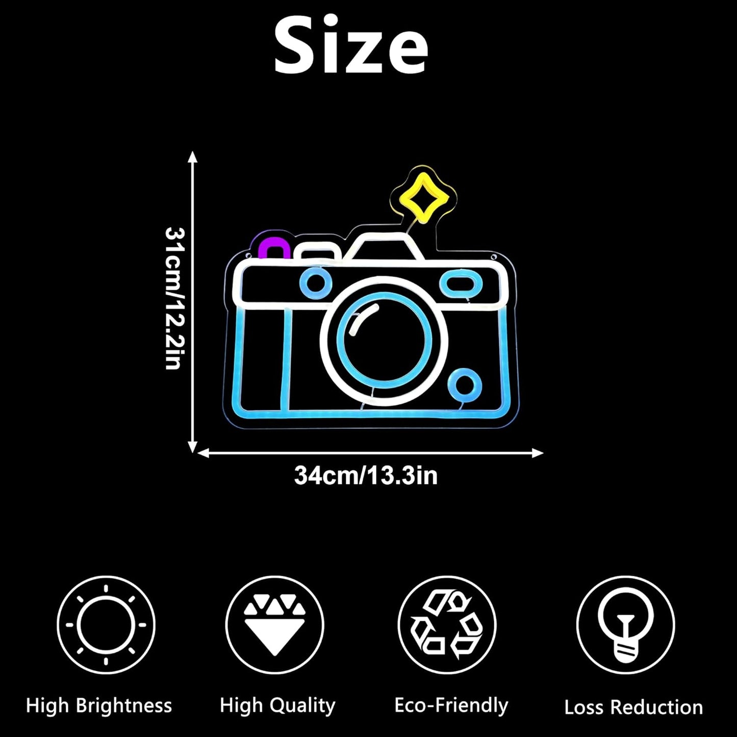 Camera Neon Sign Dimmable LED Light Up Wall Decor Multi-Color Retro Photography Studio Art Vintage Vlogger Background Accessory for Bedroom, Gaming Room, Store Photographer Gifts(13.3 * 12.2in)