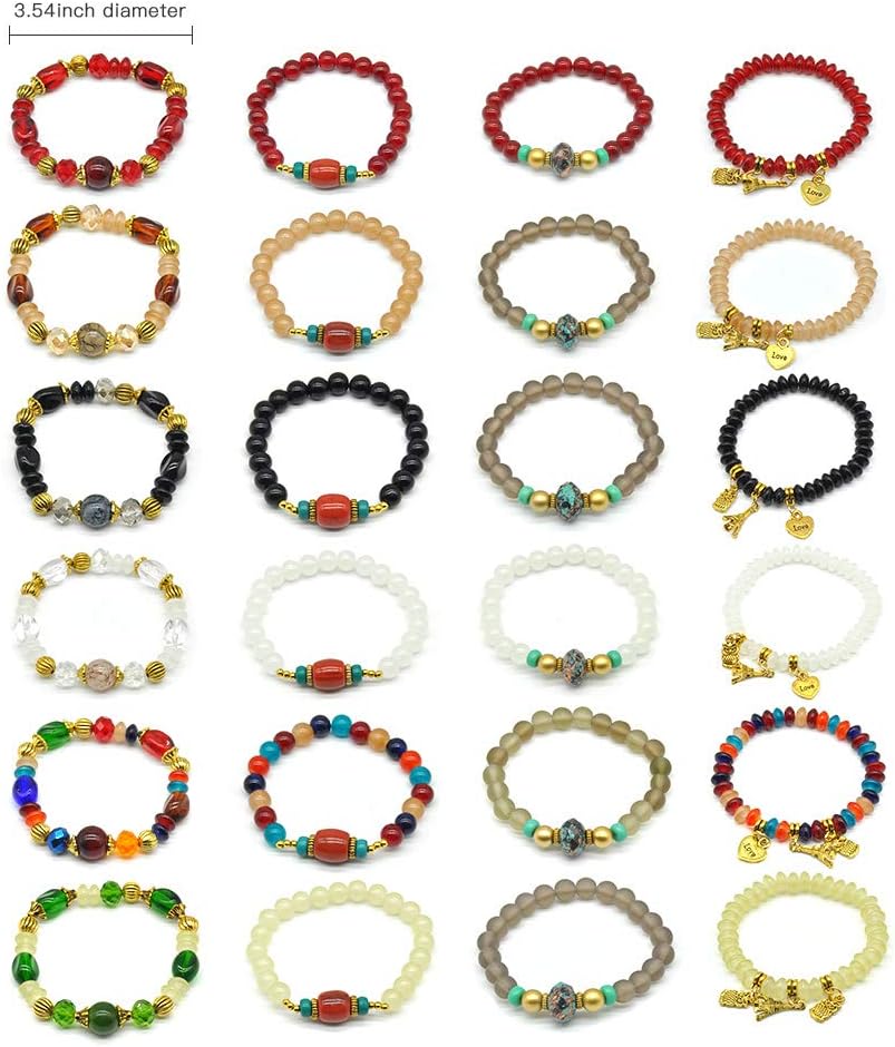 Bohemian Bracelet Sets for Women - 6 Sets Stackable Stretch Bracelets Multi-color Boho Jewelry for Women Hippie Bracelets Dainty Jewelry