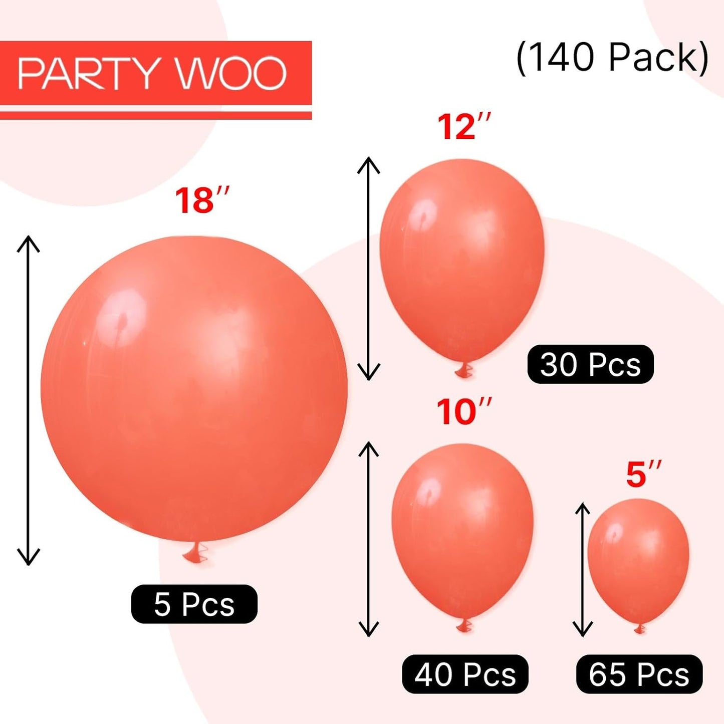 PartyWoo Coral Balloons 140pcs Different Sizes of 18 12 10 5 Inch Coral Pink Light Red Latex Balloon Arch Kit Garland for Wedding Baby Shower Gender Reveal Summer Birthday Party Decorations Red-Y22