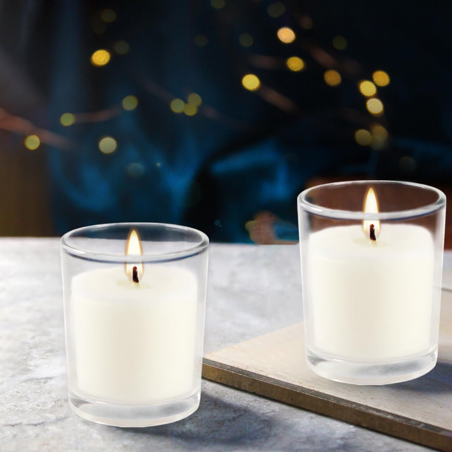 48 Pack White Unscented Clear Glass Filled Votive Candles. Hand Poured Wax Candle Ideal Gifts for Home Décor Parties Weddings Holidays and Meditation (White)