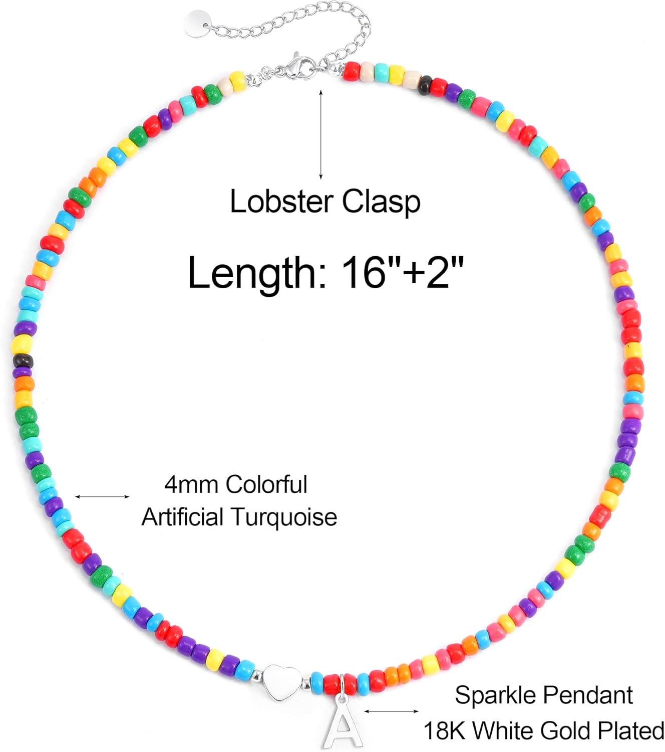 Christmas Gifts for Grandkids Teens Girls - Colorful Beaded Initial Necklace Teen Girl Gifts Trendy Stuff Dainty Letter Choker Necklace Stocking Stuffers for Teen Girls Women Jewelry