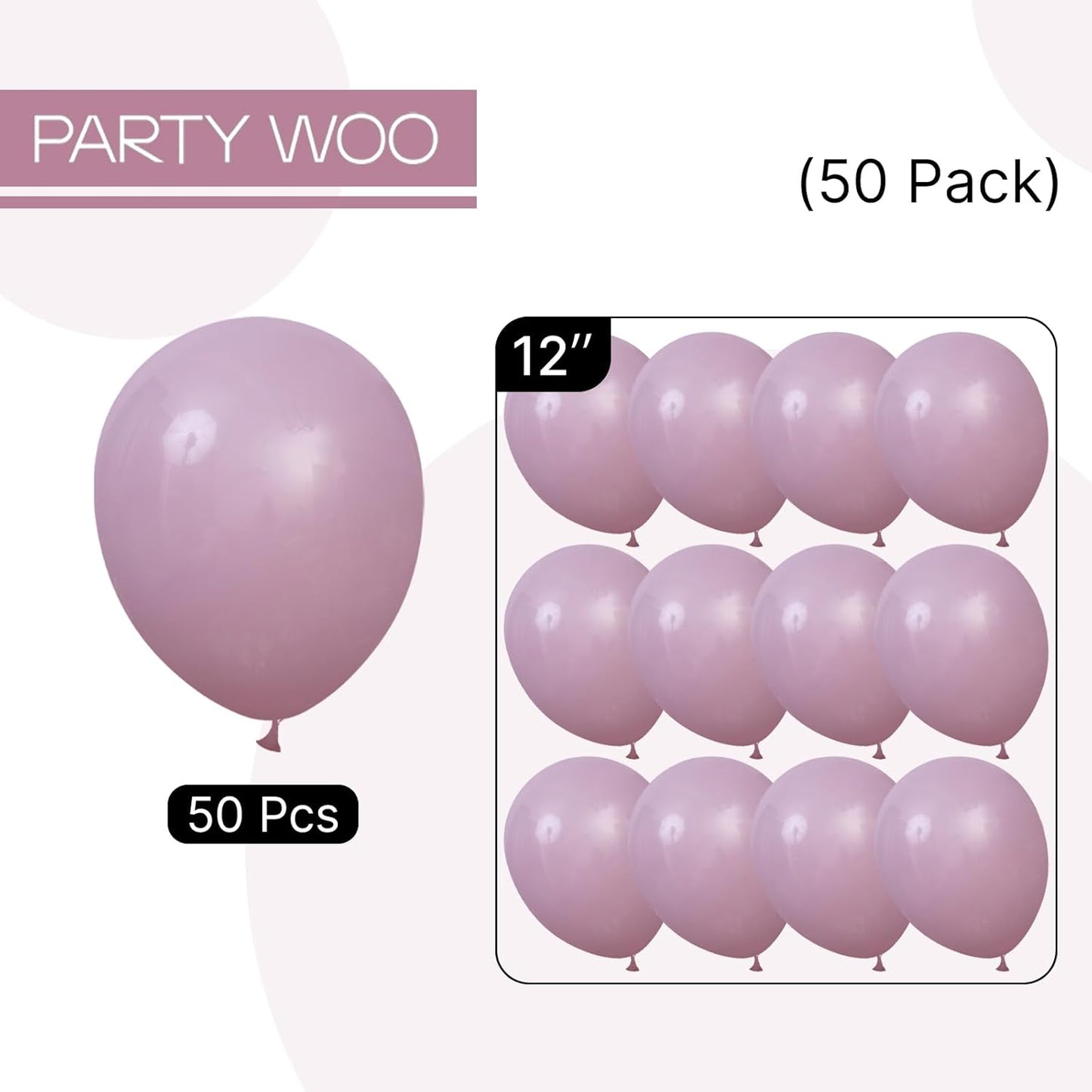 PartyWoo Dusty Purple Balloons 50 pcs 12 Inch Matte Lavender Lilac Latex Helium Balloons for Wedding Baby Shower Gender Reveal Graduation Birthday Party Decorations Purple-F29