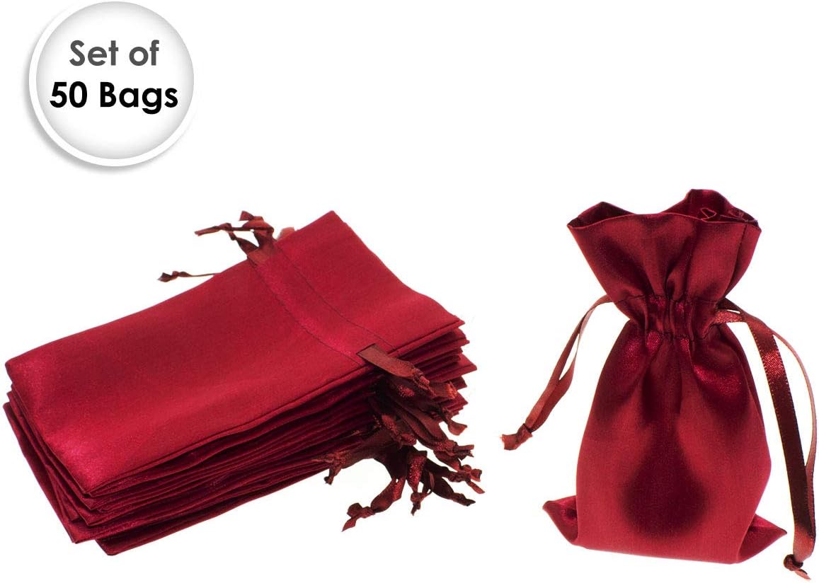 Linen and Bags 6" x 9" Wine Satin Bags, Jewelry Bags, Wedding Favor Drawstring Bags Baby Shower Bags 50 per Pack