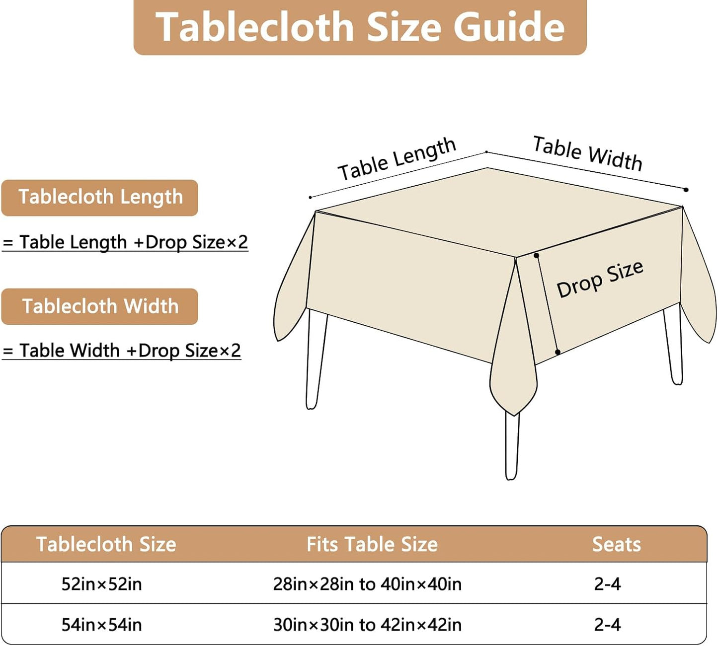 Fabric 54x54 Inch Square Table Cloth, Faux Linen Textured Water Resistant & Wipeable Card Tablecloth, Reusable for Dinning Kitchen Patio, Beige