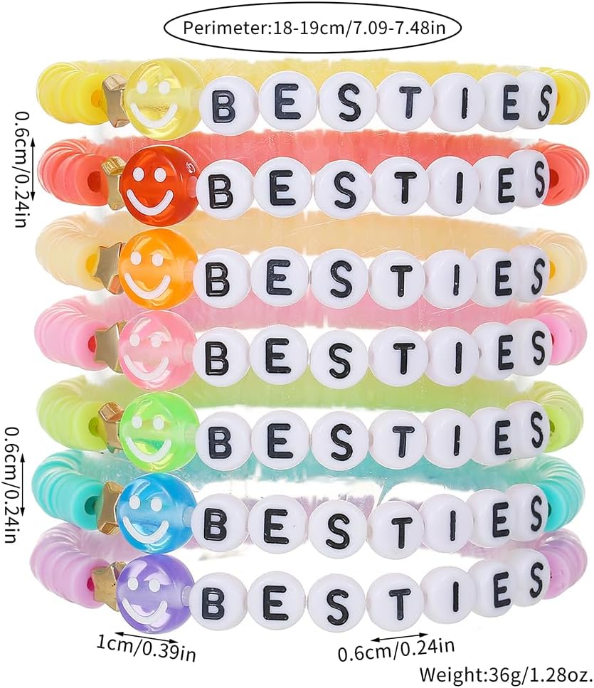 Friendship Bracelets for Women - Heishi Surfer Colorful Smile Evil Eye Clay Beaded Stretch Bracelets Elastic Layering - Stackable Boho Disc Y2K Aesthetic Summer Jewelry Set.