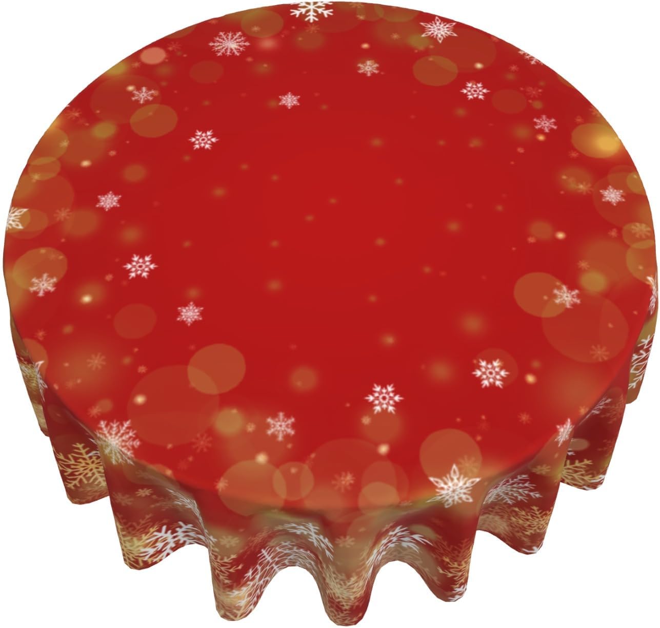 Giwawa Winter Snowflakes Round Tablecloth, Christmas Red Gold White Snow Table Cloth 60 Inch for Kitchen Dining, Xmas Polyester Fabric Non-Slip Table Cover for Holiday New Year Picnic Decor
