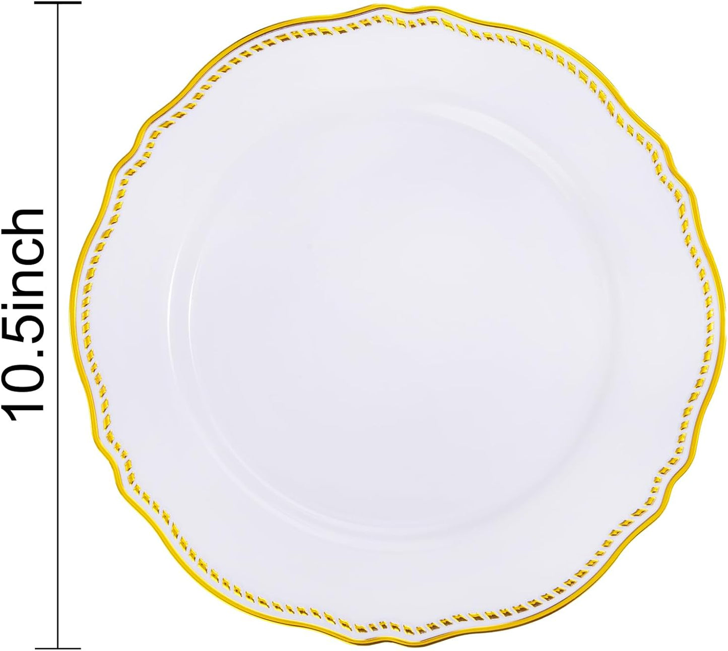 Hioasis 60pcs Gold Plastic Plates - White and Gold Disposable Dinnerware with Gold Rim, Heavy-duty, 10.25 inch, Dinner Plates for Party & Wedding