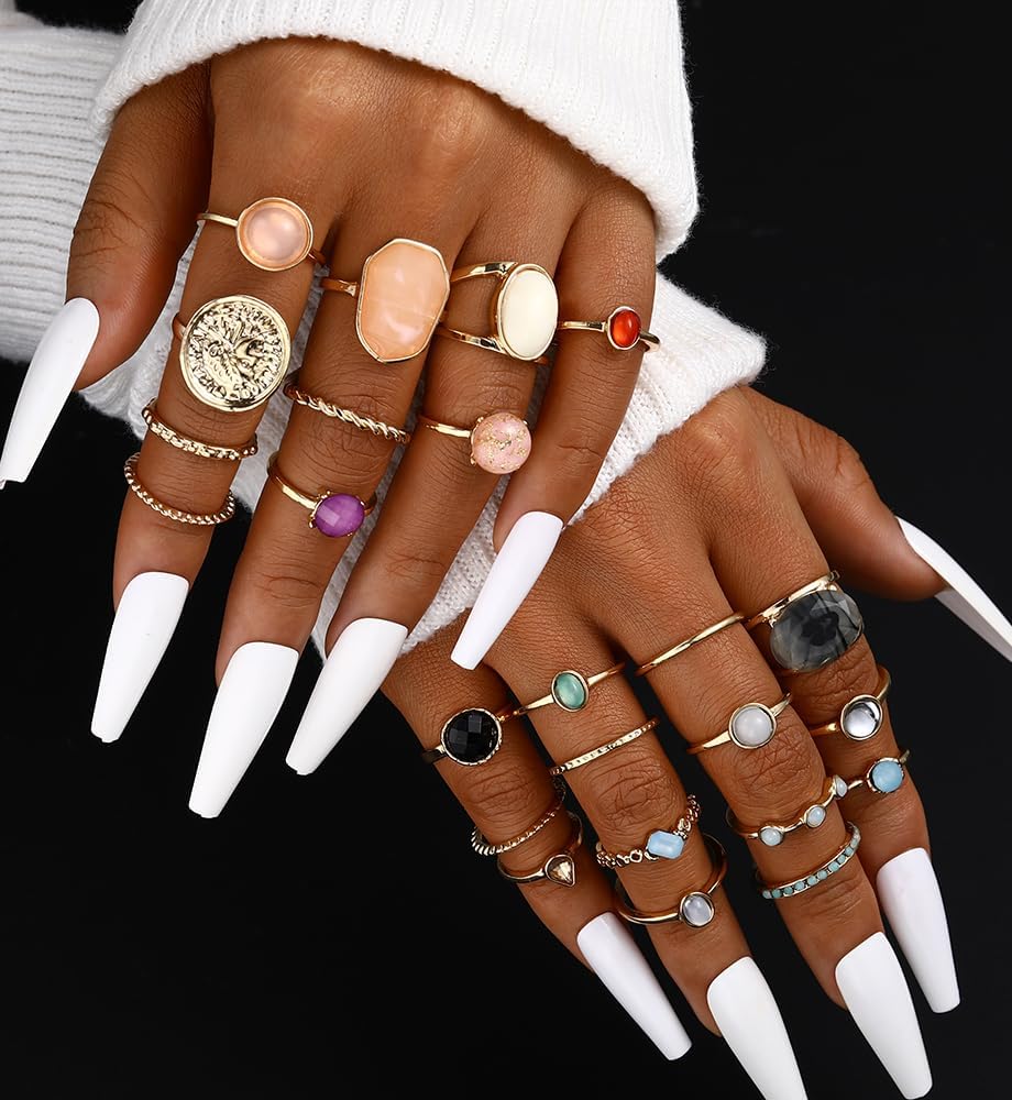iF YOU 25 Pcs Gold Knuckle Ring Set for Women, Chunky Stackable Finger Midi Rings, Silver Simple Stacking Cute Rings Pack Trendy Stuff Jewelry Gift