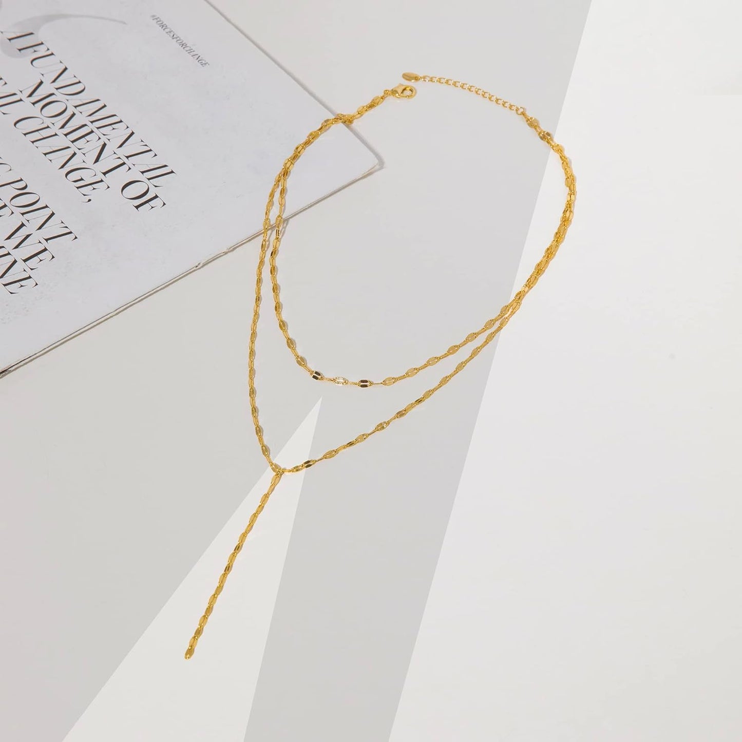Gold Necklace for Women, Dainty Gold Long Necklaces 14k Gold Plated Prom Lariat Necklace Cute Choker Necklaces for Women Trendy Stuff Fashion Costume Gold Accessories Christmas Jewelry Gifts