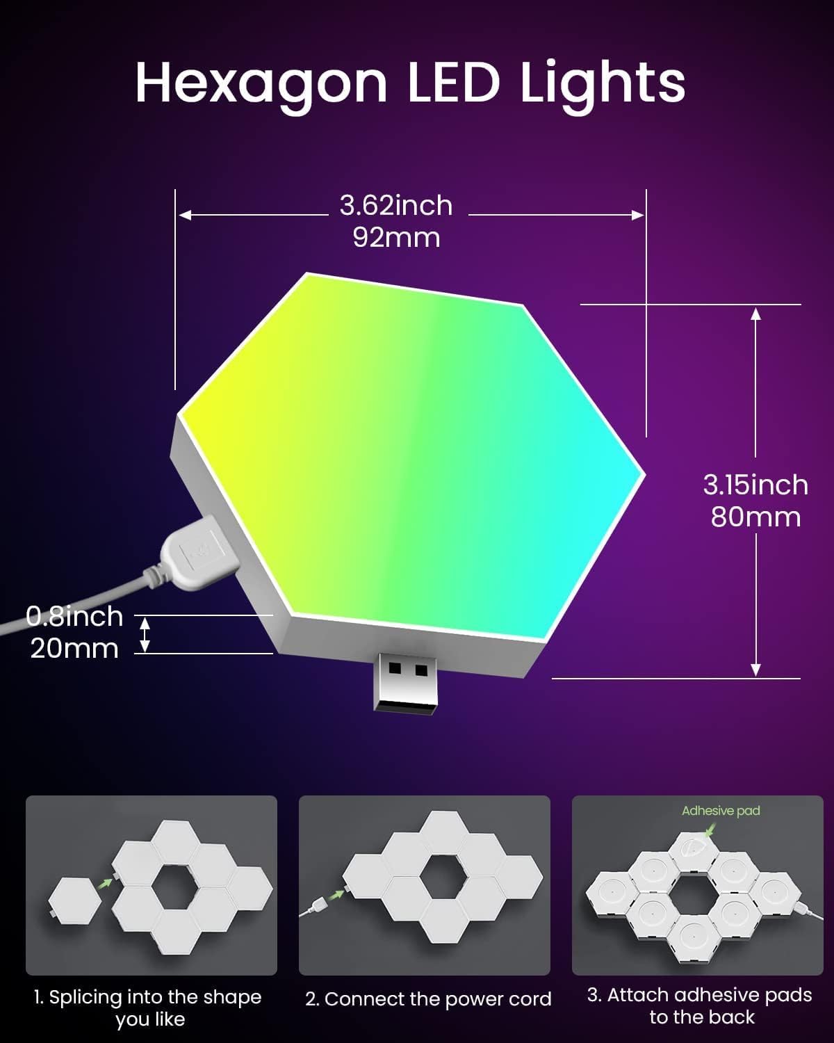 8-Pack RGB Hexagon Led Lights - Wall Panels with APP & Remote Control, Cool Music Sync - Multicolor 8PCS for Gaming, Living & Bedroom