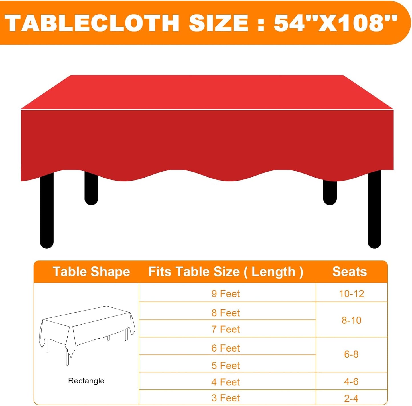 20 Pack Red Plastic Table Cloths Disposable,54 x 108 Inches Plastic Table Cover for Rectangle Tables,Disposable Tablecloth for Dinning,Parties,BBQ,Wedding,Outdoor