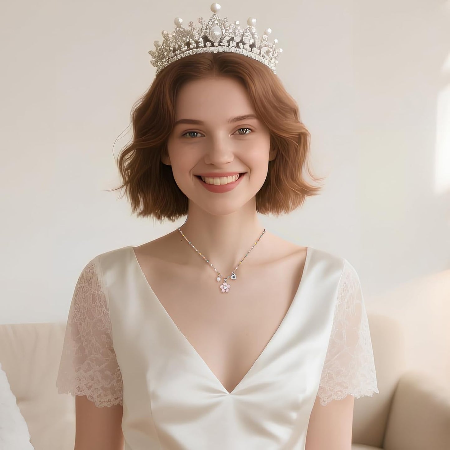 DS Flower Girl Necklace Gifts |Heart Initial Letter Flower Necklaces with Pearl Charm for Women | Personalized Wedding Proposal Bridal Shower Party Jewelry Gift | 18K Gold Plated Stainless Steel