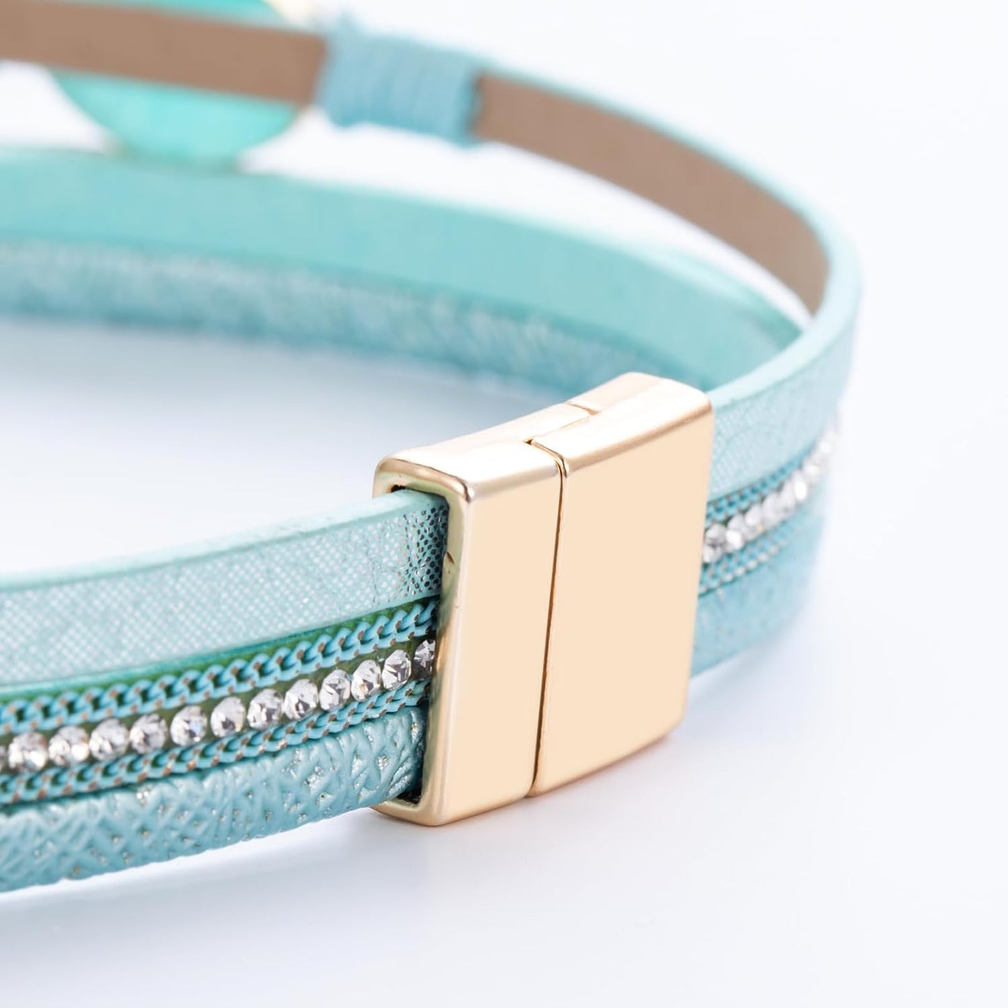 FANCY SHINY Leather Wrap Bracelet Boho Cuff Bangle Bracelets Crystal Bead Bracelet with Magnetic Clasp Jewelry Gifts for Women