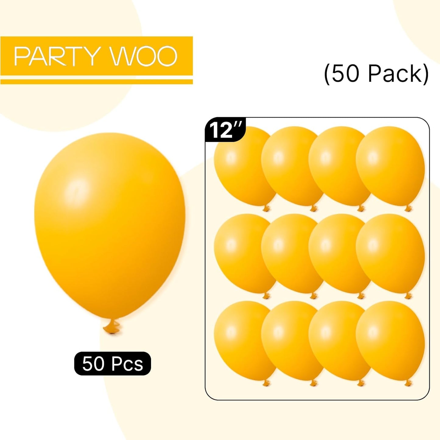 PartyWoo Mustard Yellow Balloons 50pcs 12 Inch Yellow Fall Balloons for Birthday Graduation Gender Reveal Engagement Baby Shower Bee Summer Sunflower Little Cutie Lemon Party Decorations Yellow-Y10