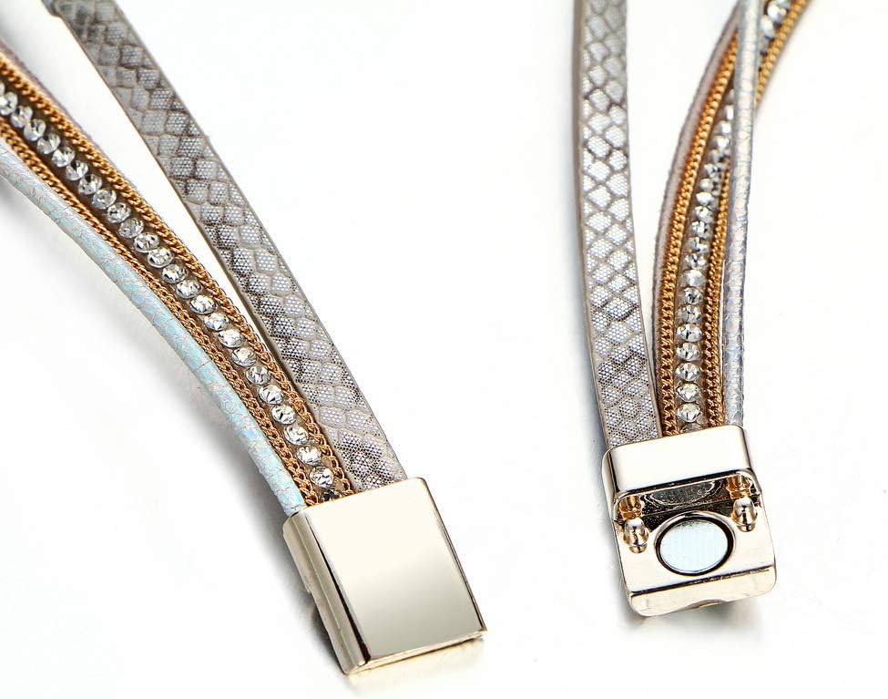 Fesciory Leather Wrap Bracelets for Women, Boho Leopard Multi-Layer Crystal Beads Cuff Bracelet Jewelry