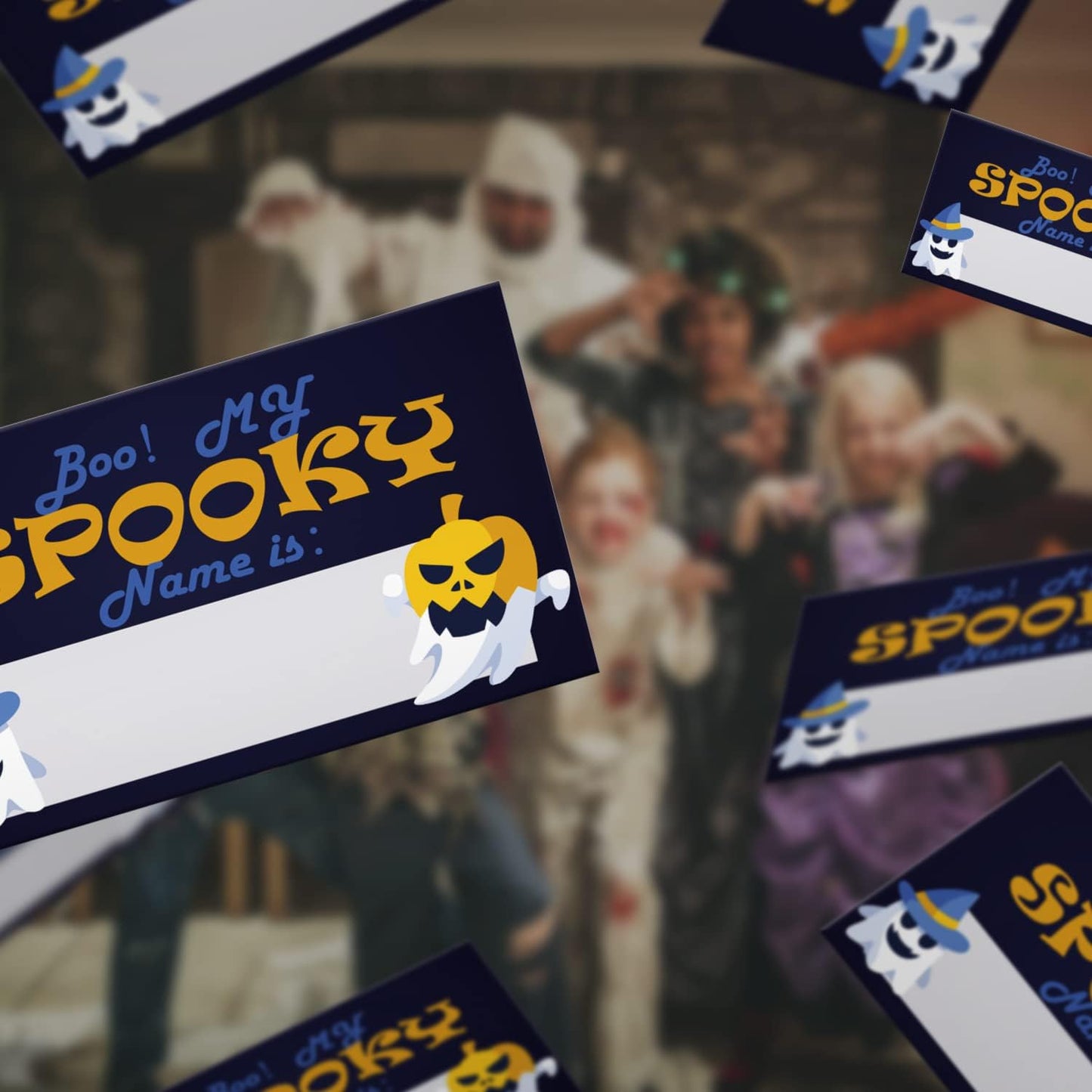 What's Your Spooky Name Game, 1 Spooky Theme Sign and 50 Name Tag Stickers, Halloween Party Games, Birthday Games for Adult Parties, Activity Game for Office or Group | JRKP010L