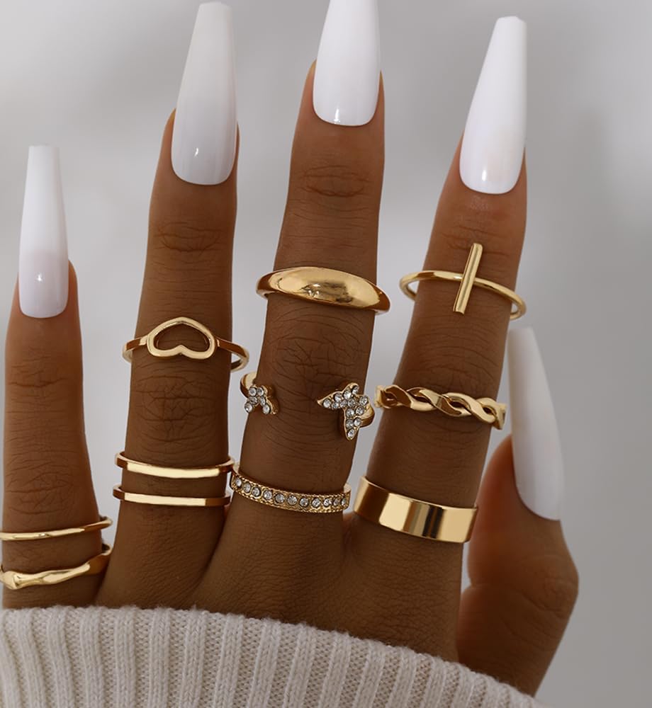 iF YOU 25 Pcs Gold Knuckle Ring Set for Women, Chunky Stackable Finger Midi Rings, Silver Simple Stacking Cute Rings Pack Trendy Stuff Jewelry Gift