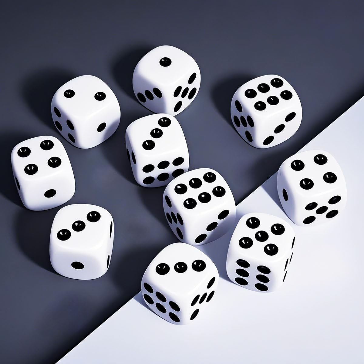 50 Pieces White Black Dice Set (16mm 6-Sided) - 25 White Dice and 25 Black Dice with Bold Pips for Board Games, Math Learning, Educational Activities, Family Game Nights