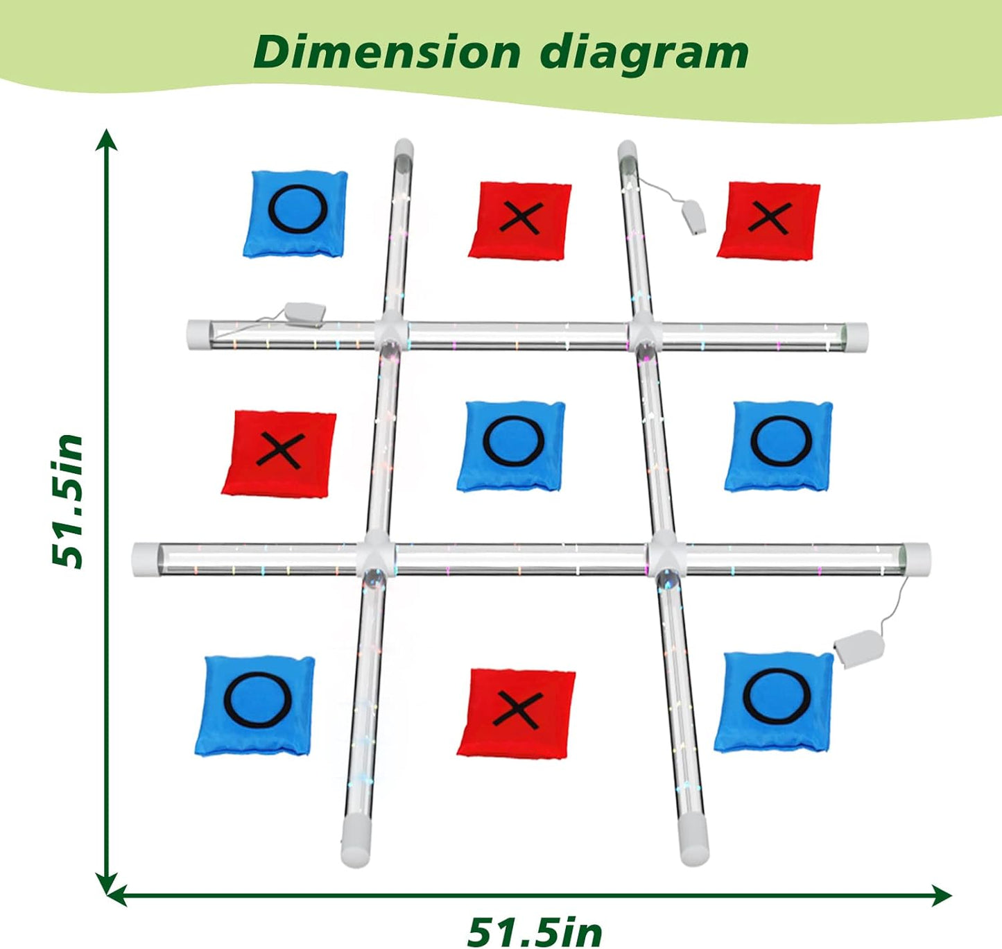 Outdoor Toss Games for Adult and Kids, Giant Tic Tac Toe Game with LED Light, Classical Board Yard Game Sandbag Game for Famlily, Party, Travel(4ft x 4ft)