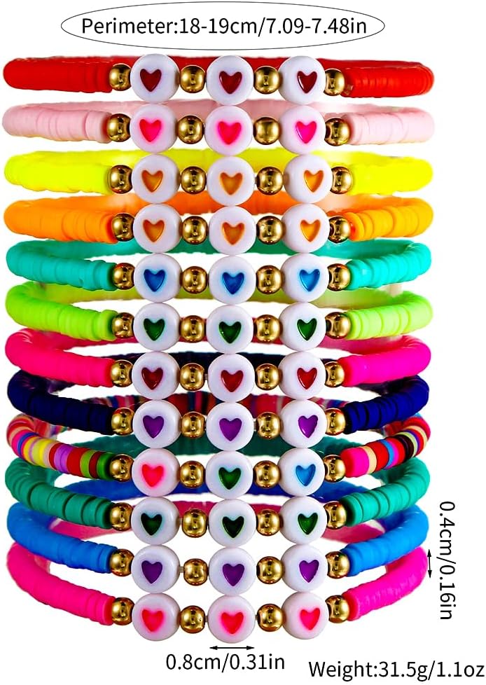 Heishi Surfer Clay Bead Bracelets Set for Women - Preppy Smile Evil Eye Beaded Stretch Bracelets Elastic Layering Friendship Bracelets- Stackable Boho Disc Summer Jewelry Set