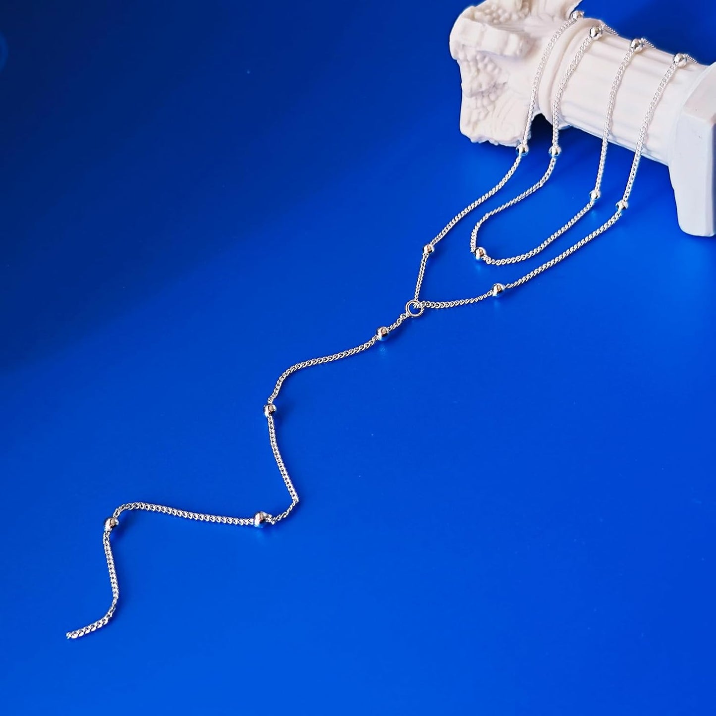 Luxval Lariat Gold Necklace for Women, Dainty Long Necklace 14k Gold Plated/Silver Y-Shaped Pendant Necklaces Trendy Beaded Chain Drop Necklaces Jewelry for Women Gifts