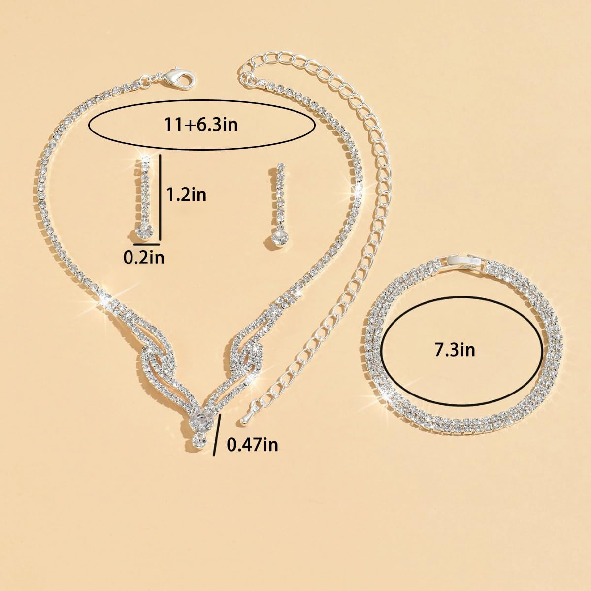 Prom Earrings Necklace Bracelet Set Elegant Crystal Rhinestone Necklace Earrings Bracelet Bridal Wedding Prom Dresses Costume Outfit Gold Jewelry Sets for Women