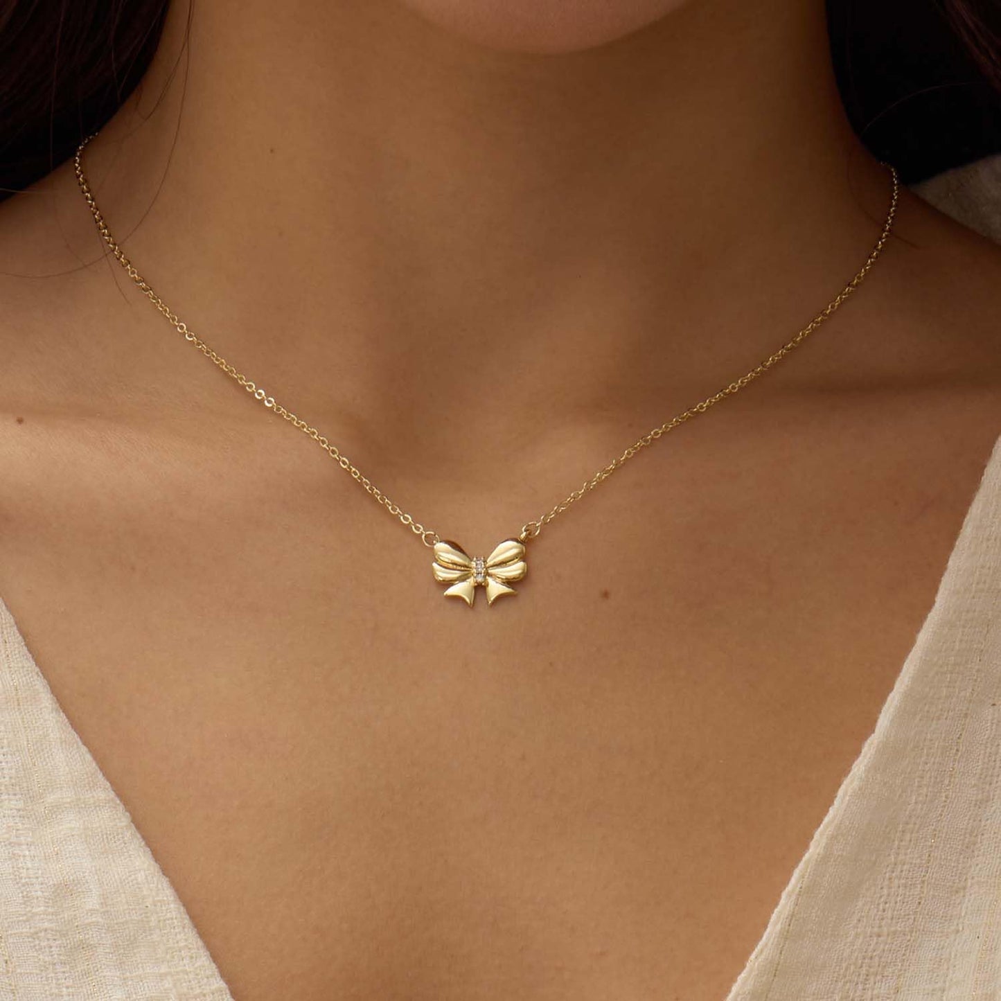 Stocking Stuffers for Women Dainty Bow Necklace 14K Gold Plated Cute Choker Small Pendant Charm Necklaces Teen Gift Trendy Stuff Personalized Jewelry Christmas Gifts