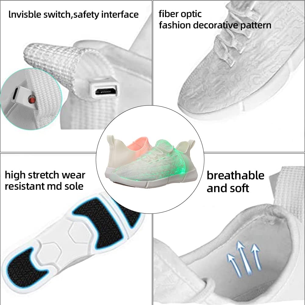 Shinmax LED Light Up Shoes for Women Men, USB Rechargeable Fiber Optic Glowing Sneakers, Luminous Flashing Shoes for Dancing, Festivals, Parties