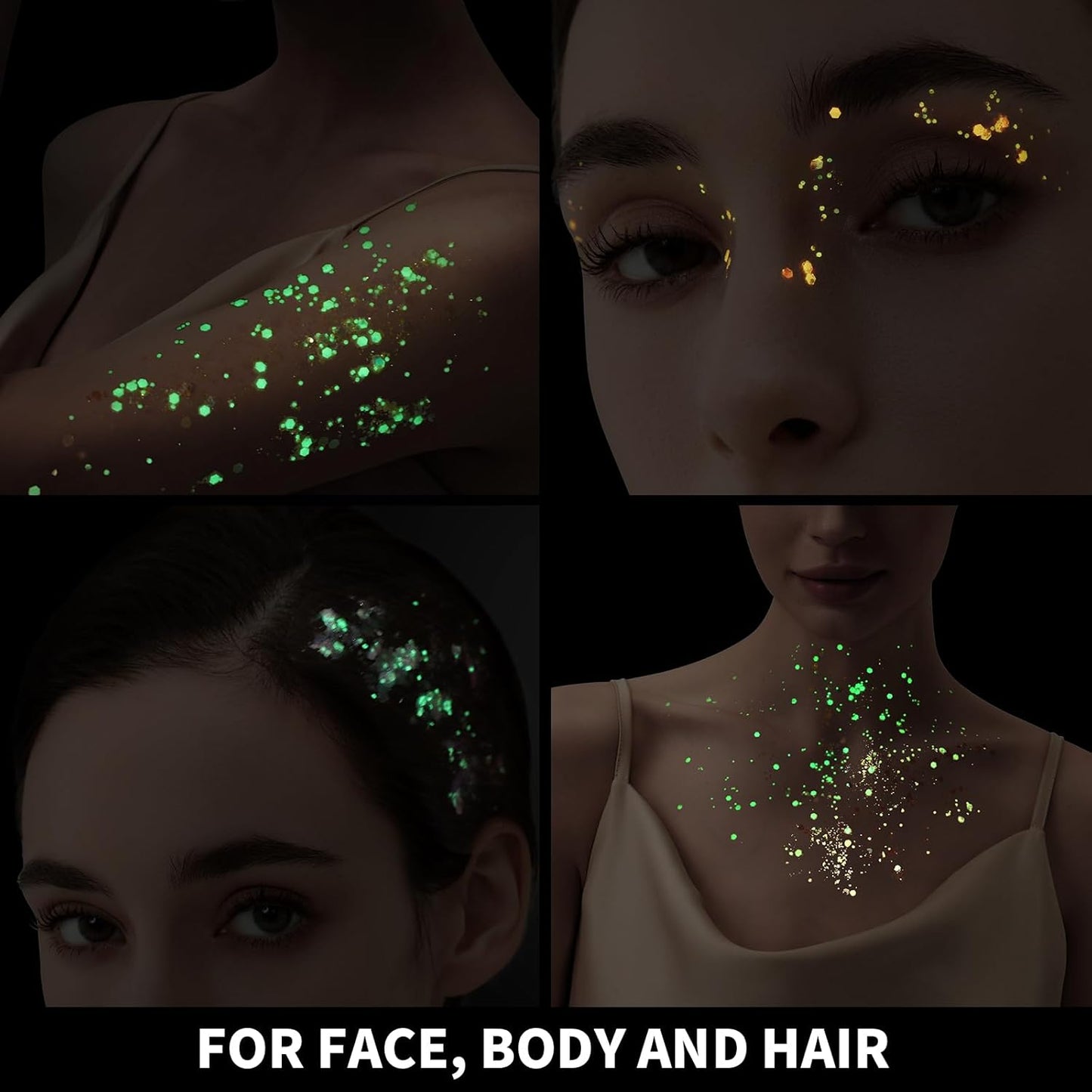 Teenitor 6 Colors Glow in The Dark Glitter Gel, Face Glitter Gel, Body Glitter Hair Glitter for Halloween Makeup UV Black Light Party Cheer Raves Festivals