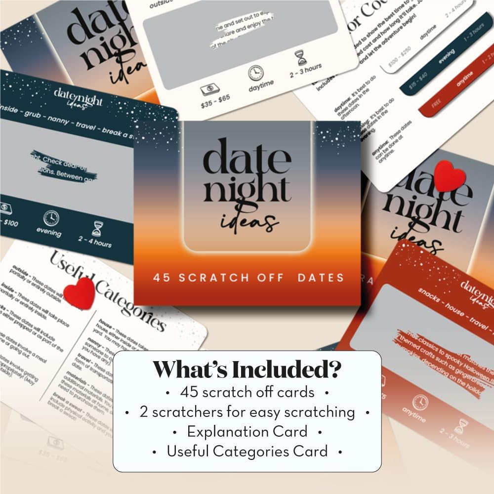 45 Romantic & Fun Scratch Off Date Night Ideas Card Game, Couple Gifts for Boyfriend, Girlfriend, Wife, Husband, Engagement, Birthday, Anniversaries or Bridal Shower Gifts