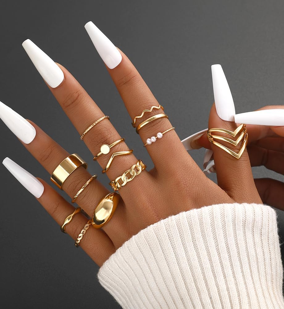 iF YOU 25 Pcs Gold Knuckle Ring Set for Women, Chunky Stackable Finger Midi Rings, Silver Simple Stacking Cute Rings Pack Trendy Stuff Jewelry Gift