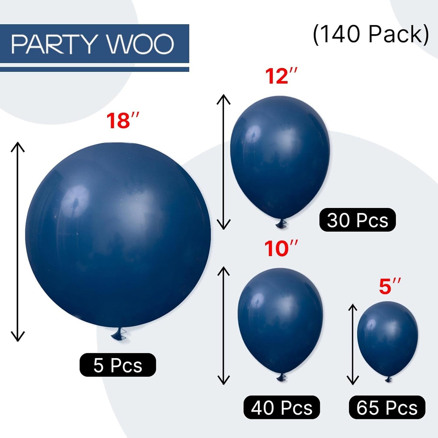 PartyWoo Navy Blue Balloons 140pcs Different Sizes of 18 12 10 5 Inch Dark Blue Balloon Arch Kit Garland for Graduation Wedding Sports Theme Boy Baby Shower Men Birthday Party Decorations Blue-Y72